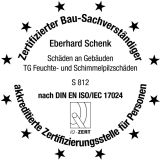 EU-zertifizierter Schimmelpilz-Gutachter Schenk nach DIN EN ISO/TEC 17024 für Feuchteschäden und Schimmelpilzschäden an Gebäuden