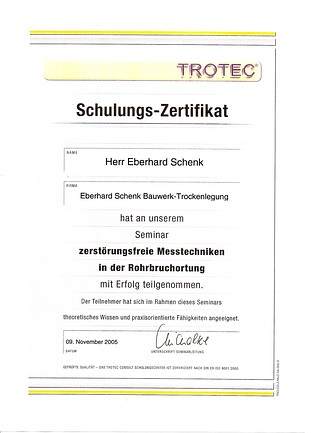 Zertifikat: Zerstörungsfreie Messtechniken in der Rohrbruchortung